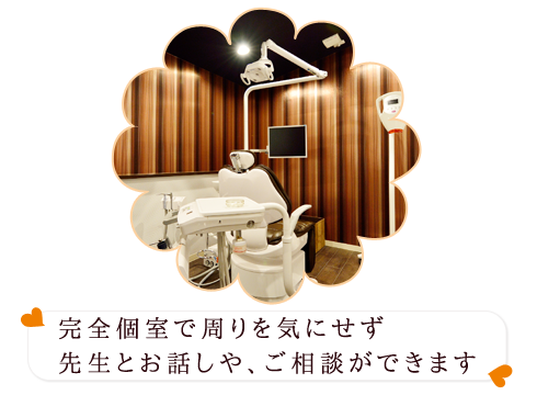 西宮市武庫川(むこがわ)小松北町にある歯医者 まつうら歯科クリニックの特徴１完全個室で周りを気にせずに先生とお話やご相談ができます。